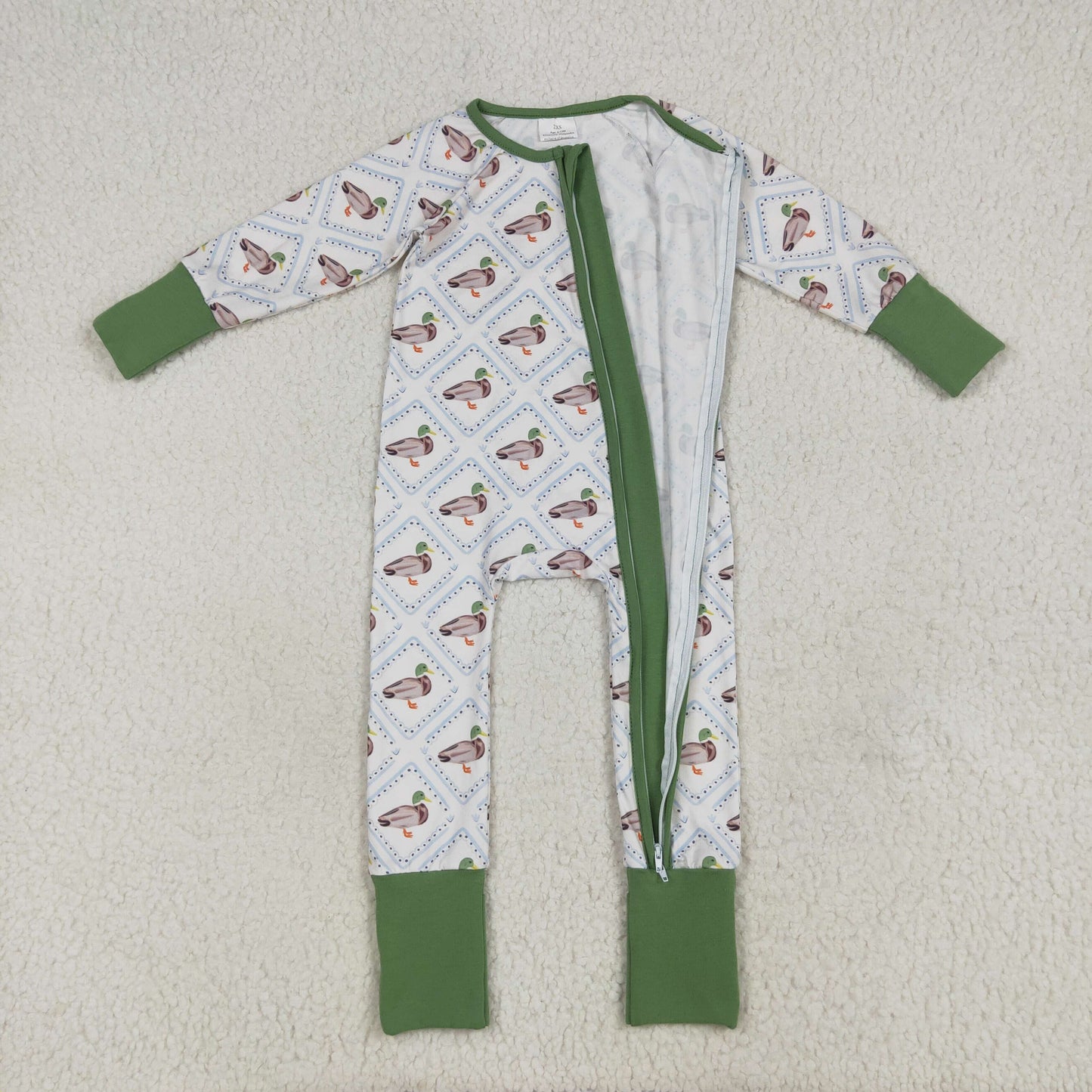 LR2269 Duck Hunting Green Zippy Long Sleeve Romper Baby Boy Boutique Pajamas 202506 RTS