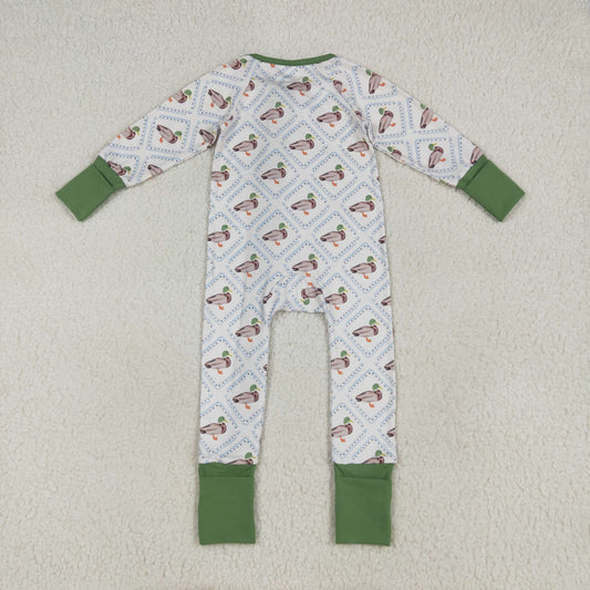 LR2269 Duck Hunting Green Zippy Long Sleeve Romper Baby Boy Boutique Pajamas 202506 RTS
