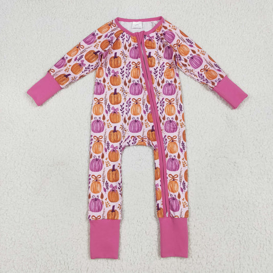 LR2270 Rose Red Pumpkin Zippy Long Sleeve Romper Baby Girls Boutique Outfits 202506 RTS