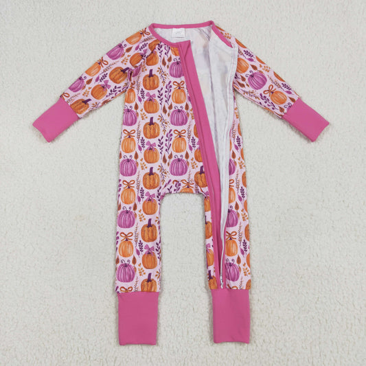 LR2270 Rose Red Pumpkin Zippy Long Sleeve Romper Baby Girls Boutique Outfits 202506 RTS