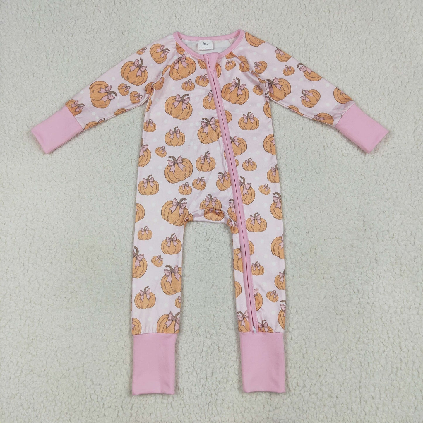 LR2271 Girls Boutique Pumpkin Bows Pink Zippy Long Sleeve Romper 202507 RTS