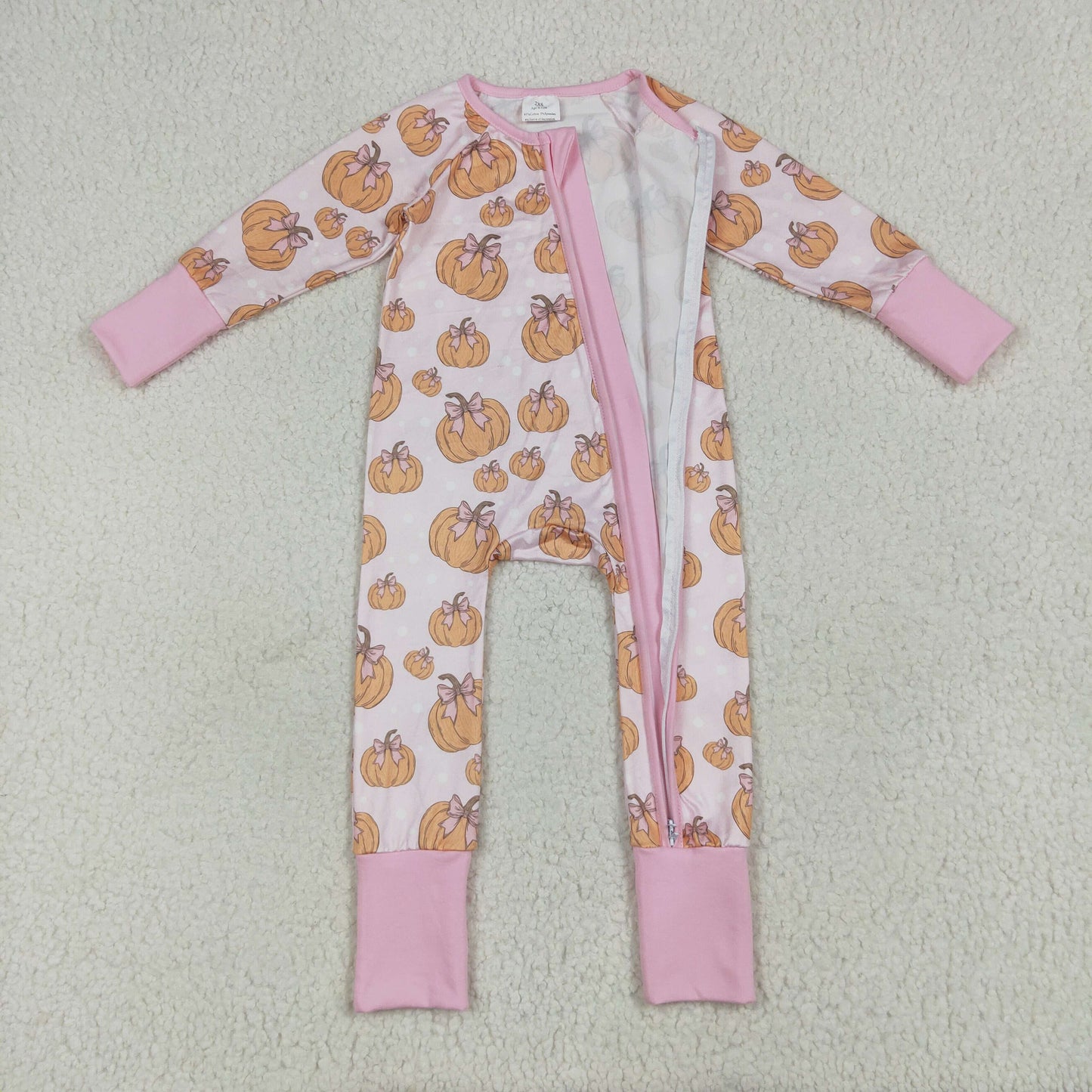 LR2271 Girls Boutique Pumpkin Bows Pink Zippy Long Sleeve Romper 202507 RTS