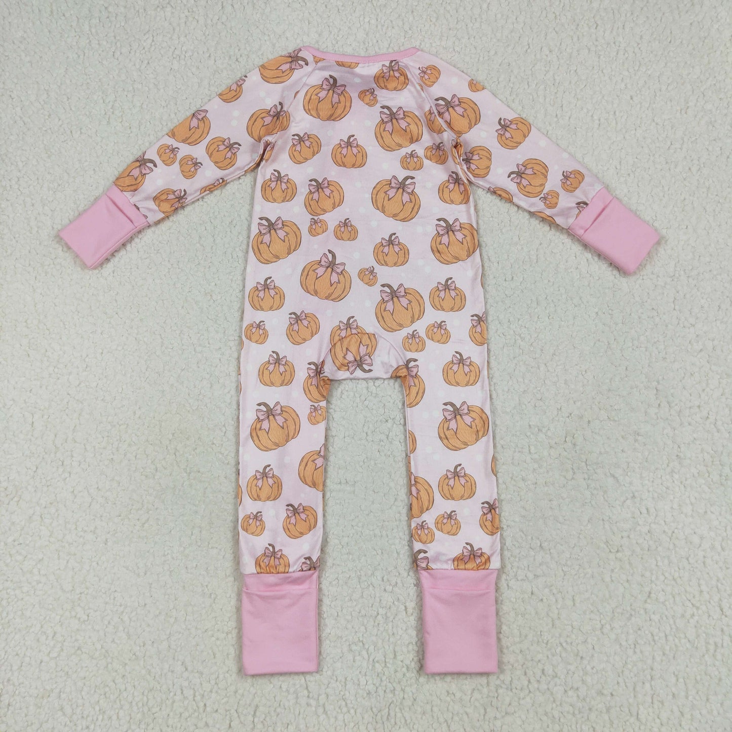 LR2271 Girls Boutique Pumpkin Bows Pink Zippy Long Sleeve Romper 202507 RTS
