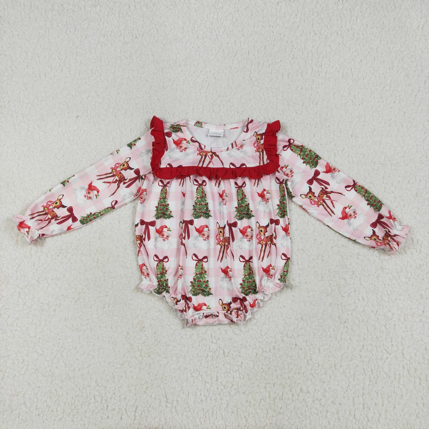 LR2274 Christmas Santa Claus Red Ruffle Long Sleeve Bubble Romper Baby Girls Boutique Pajamas 202506 RTS