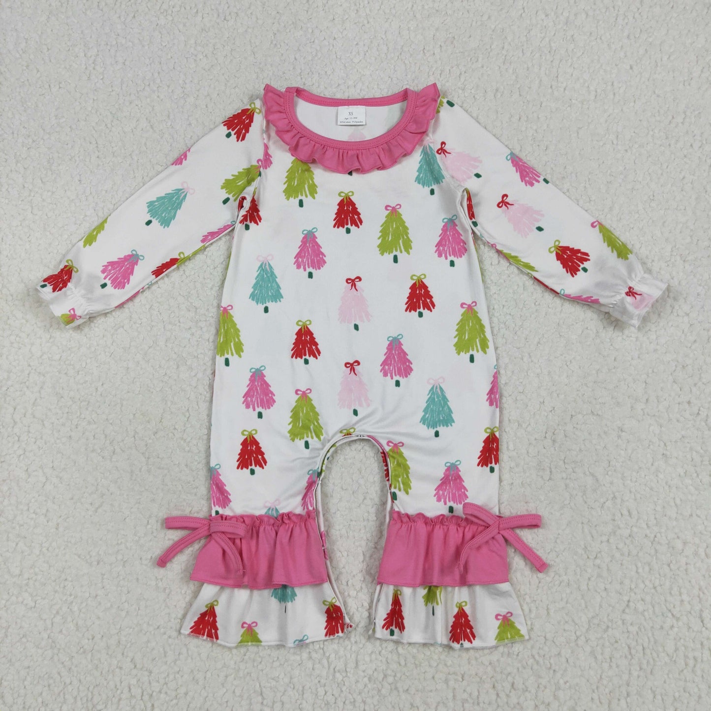 LR2280 Christmas Santa Tree Rose Red Ruffle Long Sleeve Romper Baby Girls Boutique Pajamas 202506 RTS
