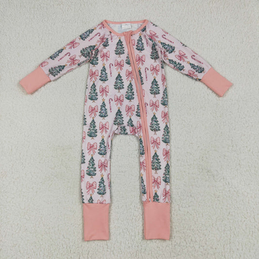 LR2283Baby Girls Boutique Christmas Bows Tree Pink Zippy Long Sleeve Romper 202507 RTS