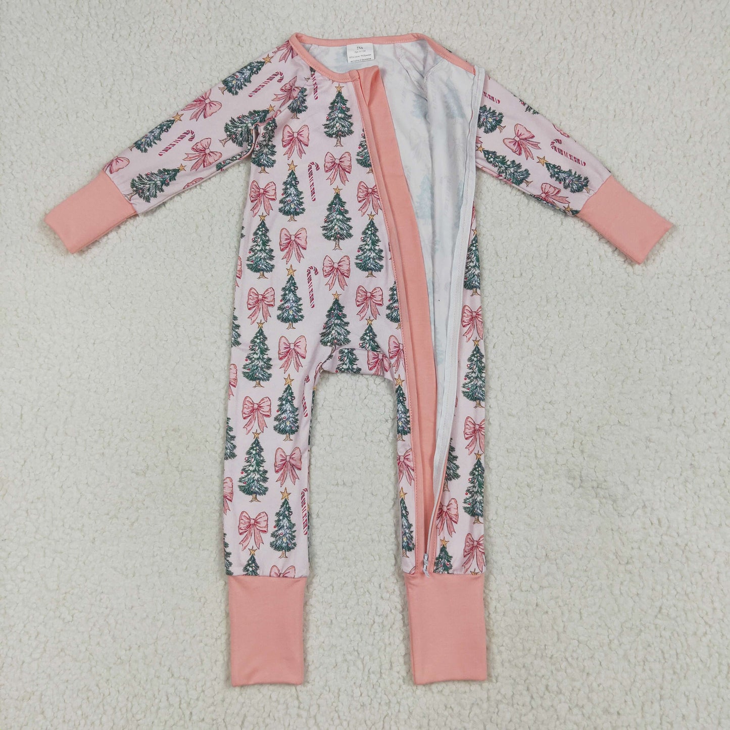 LR2283Baby Girls Boutique Christmas Bows Tree Pink Zippy Long Sleeve Romper 202507 RTS