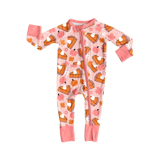 Preorder LR2284 Girls Boutique Pumpkin Leaf Cake Pink Orange Long Sleeve Romper 202506