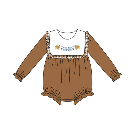 Preorder LR2286 Girls Boutique Turkey Brown Ruffle Long Sleeve Bubble Romper 202506