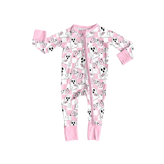 Preorder LR2288 Girls Boutique Boo Ghost Pink Zippy Long Sleeve Romper 202506