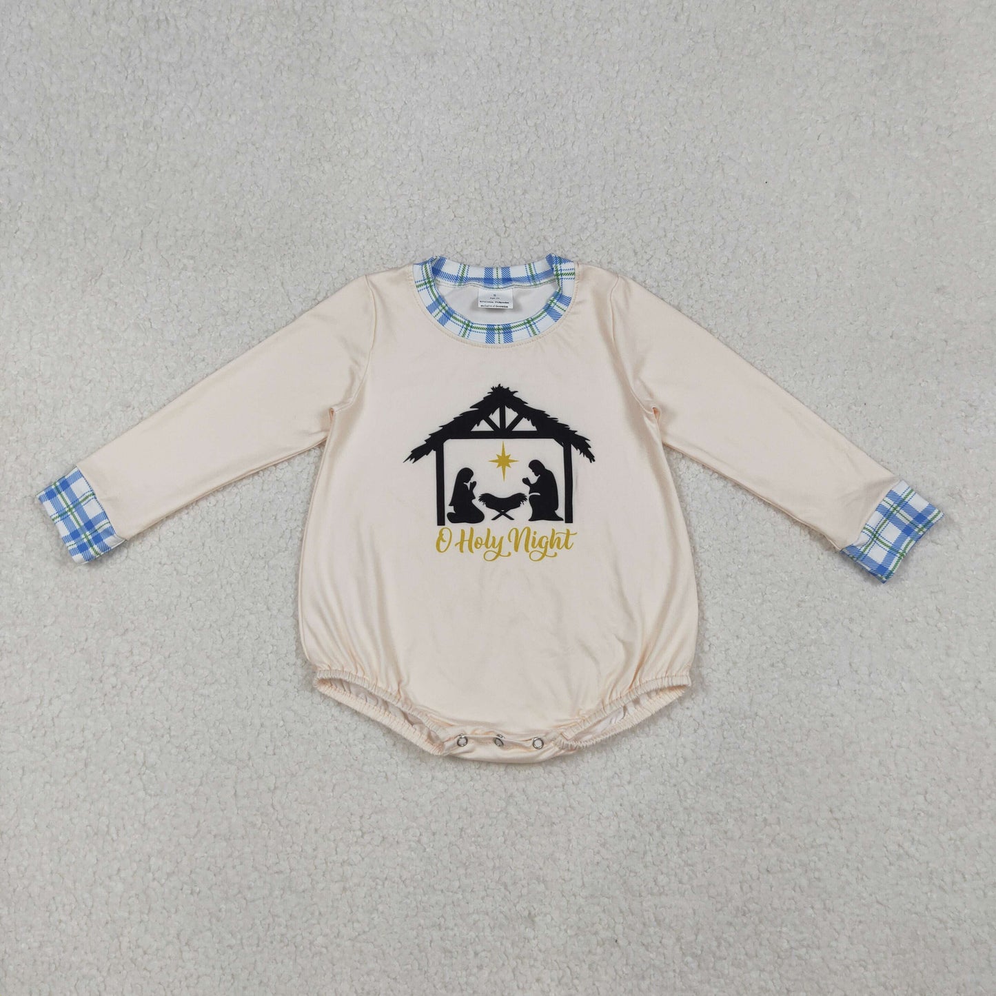 LR2292 Boys Boutique Holy Night Jesus Beige Long Sleeve Bubble Romper 202509 RTS