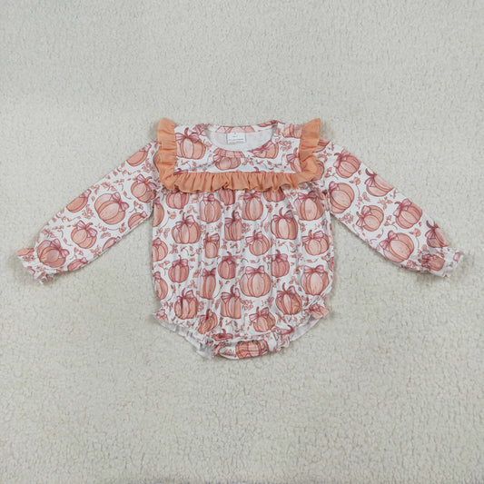 LR2295 Girls Boutique Pumpkin Orange Ruffle Long Sleeve Romper 202507 RTS
