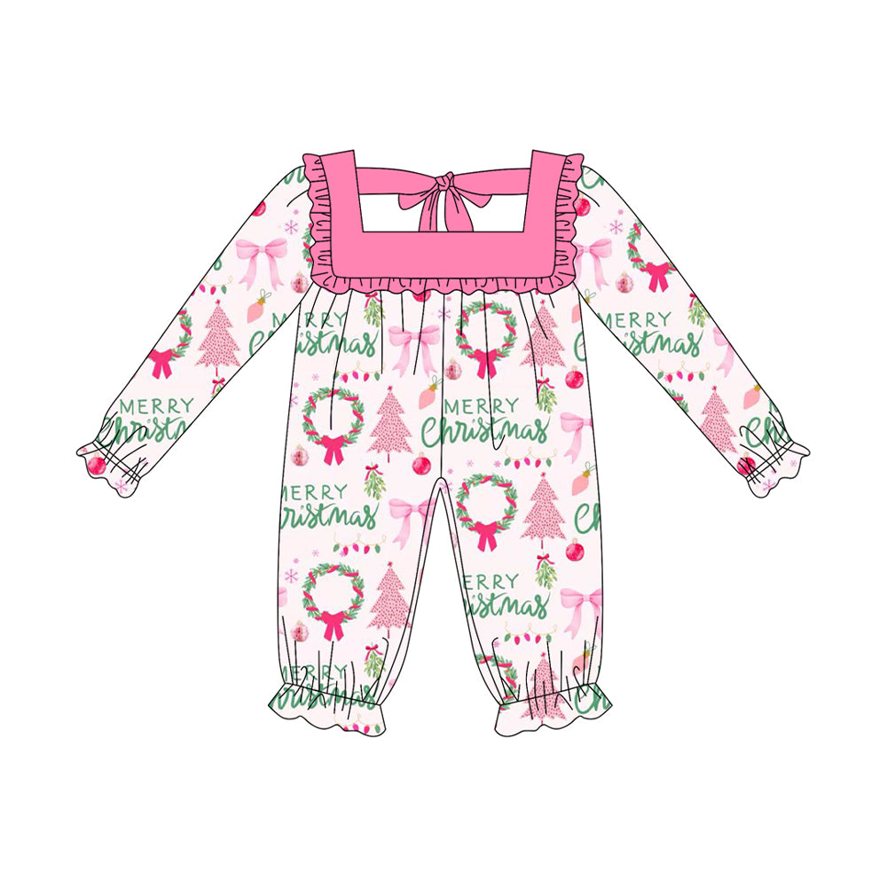 Preorder LR2297 Merry Christmas Girls Boutique Pink Ruffle Long Sleeve Romper 202506