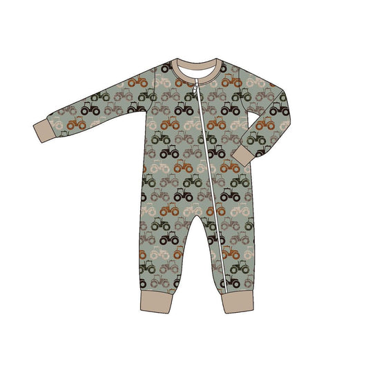 Preorder LR2307 Boys Boutique Trucks Brown Green Zippy Long Sleeve Romper 202506