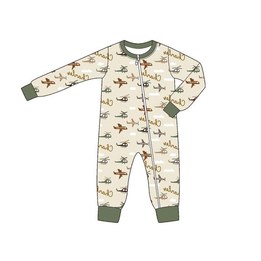 Preorder LR2308 Boys Boutique Airplane White Green Zippy Long Sleeve Romper 202506