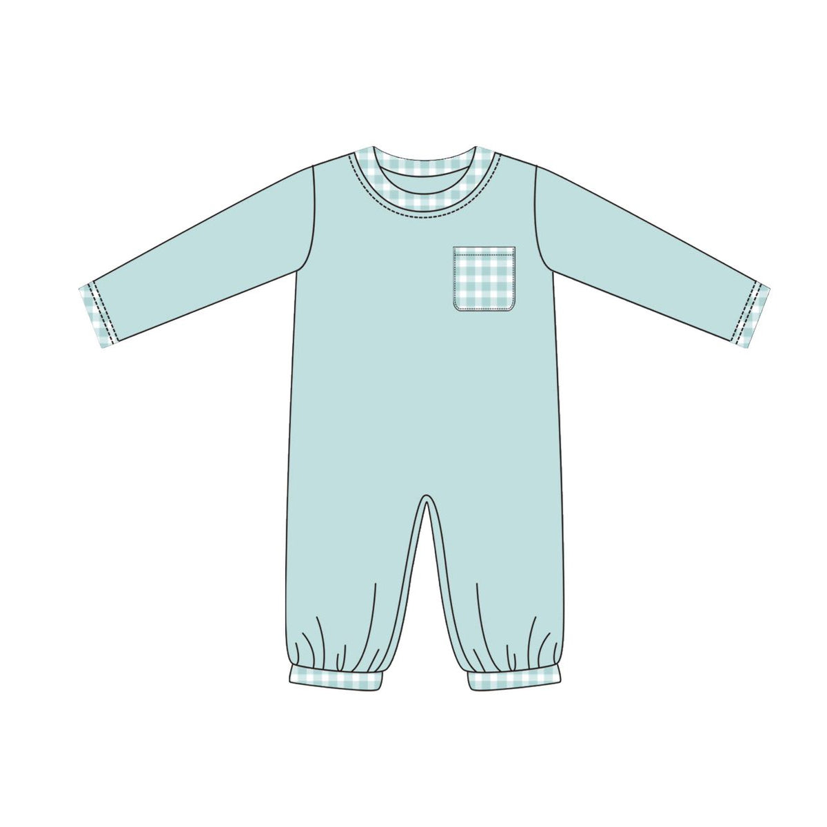 Preorder LR2309 Boys Boutique Blue Green Plaid Pocket Long Sleeve Romper 202506