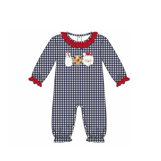 Preorder LR2318 Girls Boutique Milk Cookie Santa Red Ruffle Black Plaid Long Sleeve Romper 202506