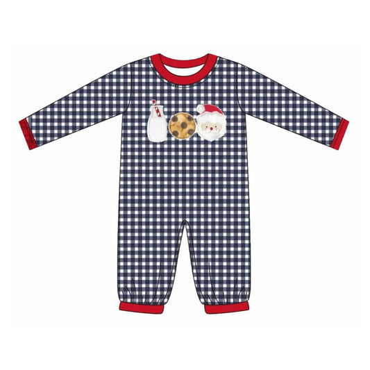 Preorder LR2319 Boys Boutique Milk Cookie Santa Black Plaid Long Sleeve Romper 202506