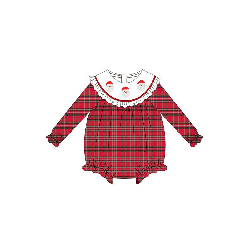 Preorder LR2320 Girls Boutique Santa Claus Red Plaid Long Sleeve Bubble Romper 202506