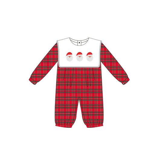 Preorder LR2321 Girls Boutique Santa Claus Red Plaid Long Sleeve Romper 202506