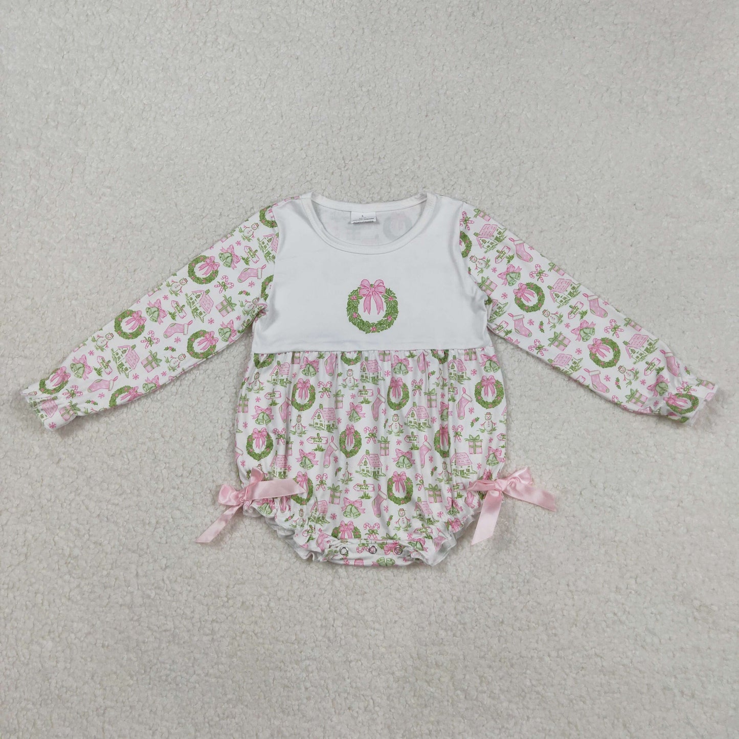 LR2325 Girls Boutique Christmas Snowman Pink White Long Sleeve Bubble Romper 202508 RTS