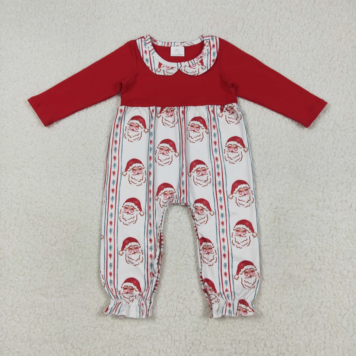 LR2331 Girls Boutique Santa Claus Doll Collar Red Long Sleeve Romper 202507 RTS