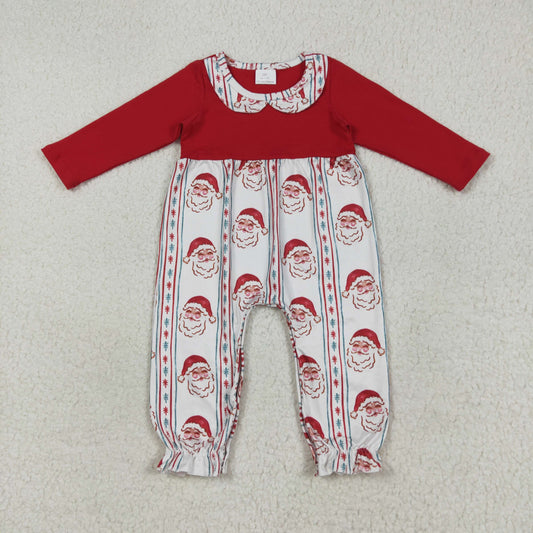 LR2331 Girls Boutique Santa Claus Doll Collar Red Long Sleeve Romper 202507 RTS
