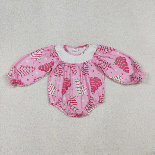 LR2333 Girls Boutique Santa Tree Star Rose Red Long Sleeve Bubble Romper 202509 RTS