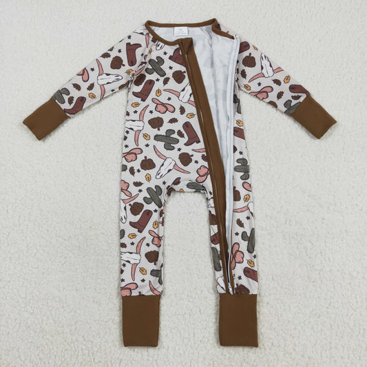 LR2334 Boys Boutique Cow Hat Pumpkin Cactus Orange Zippy Long Sleeve Romper 202508 RTS