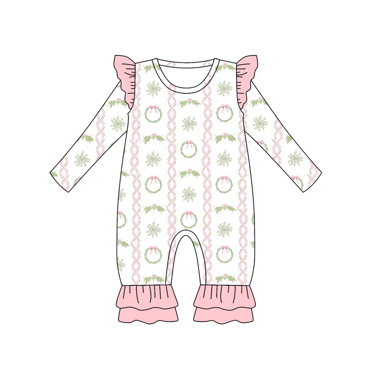 Preorder LR2339 Girls Boutique Flower Pink Ruffle Long Sleeve Romper 202506