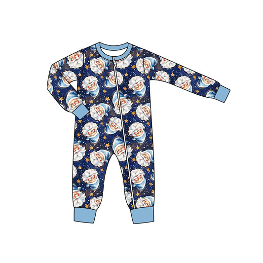 Preorder LR2347 Boys Boutique Santa Claus Star Blue Zippy Long Sleeve Romper 202506