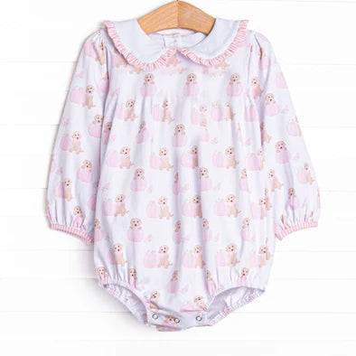 Preorder LR2351 Girls Boutique Cute Puppy Pink Ruffle Doll Collar Long Sleeve Romper 202506