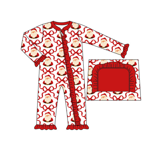 Preorder LR2354 Girls Boutique Christmas Santa Claus Red Ruffle Zippy Long Sleeve Romper 202506