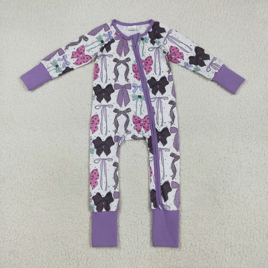 LR2358 Girls Boutique Bows Purple Long Sleeve Romper 202507 RTS
