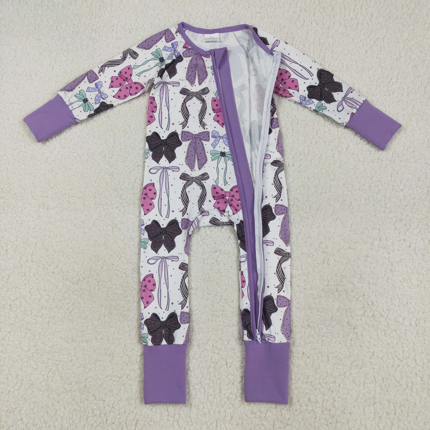 LR2358 Girls Boutique Bows Purple Long Sleeve Romper 202507 RTS