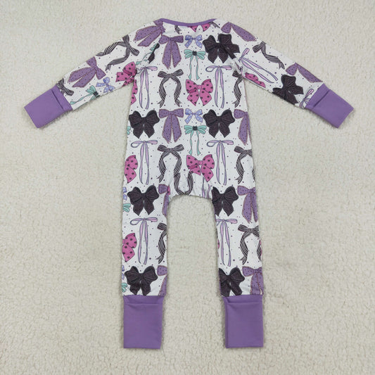LR2358 Girls Boutique Bows Purple Long Sleeve Romper 202507 RTS