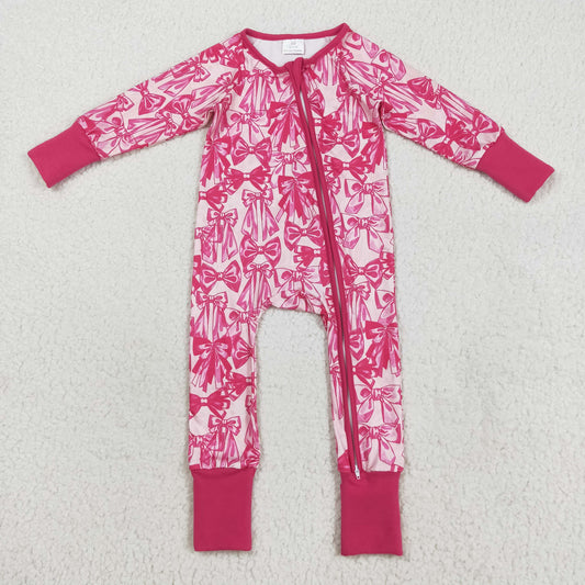 LR2365 Girls Boutique Rose Red Bows Zippy Long Sleeve Romper 202508 RTS