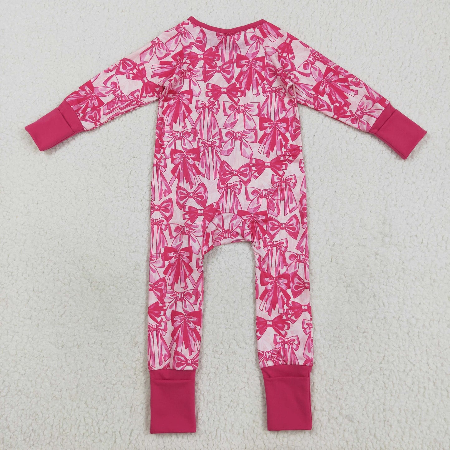 LR2365 Girls Boutique Rose Red Bows Zippy Long Sleeve Romper 202508 RTS