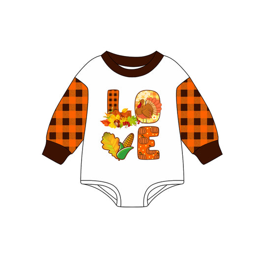 Preorder LR2384 Boys Boutique Thanksgiving Turkey Long Sleeve Bubble Romper 202507