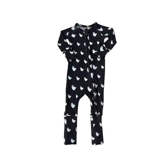 Preorder LR2396 Halloween Ghost Boys Black Zippy Long Sleeve Romper 202507