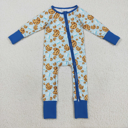 LR2397 Christmas Cookie Boys Blue Zippy Long Sleeve Romper 202508 RTS