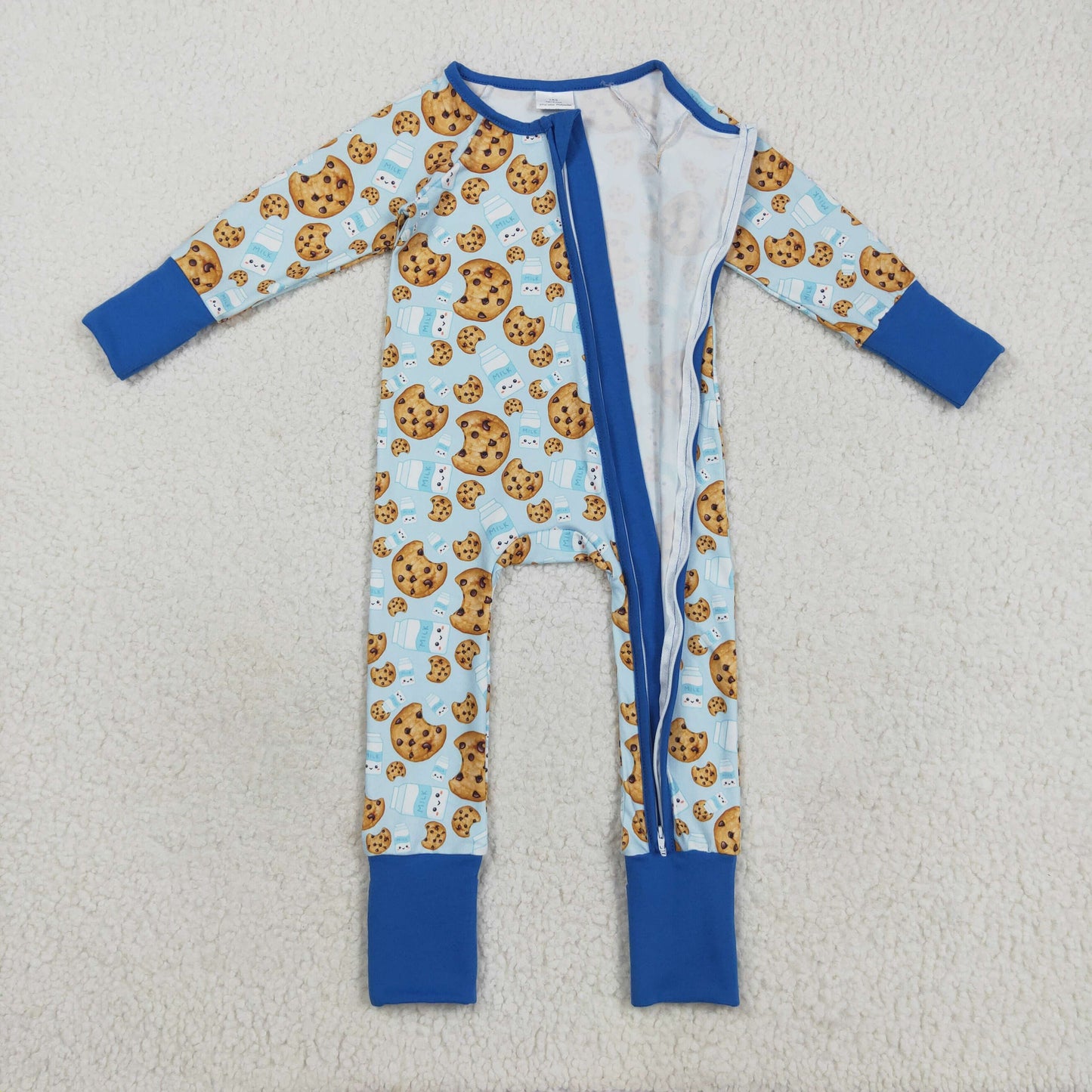LR2397 Christmas Cookie Boys Blue Zippy Long Sleeve Romper 202508 RTS