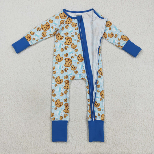 LR2397 Christmas Cookie Boys Blue Zippy Long Sleeve Romper 202508 RTS