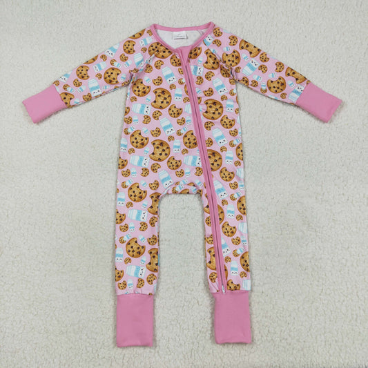 LR2398 Christmas Cookie Girls Pink Zippy Long Sleeve Romper 202507 RTS