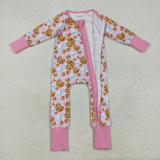 LR2398 Christmas Cookie Girls Pink Zippy Long Sleeve Romper 202507 RTS