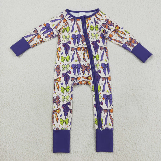 LR2403 Bows Pattern Girls Purple Zippy Long Sleeve Romper 202508 RTS