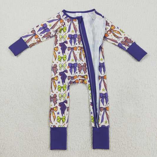 LR2403 Bows Pattern Girls Purple Zippy Long Sleeve Romper 202508 RTS