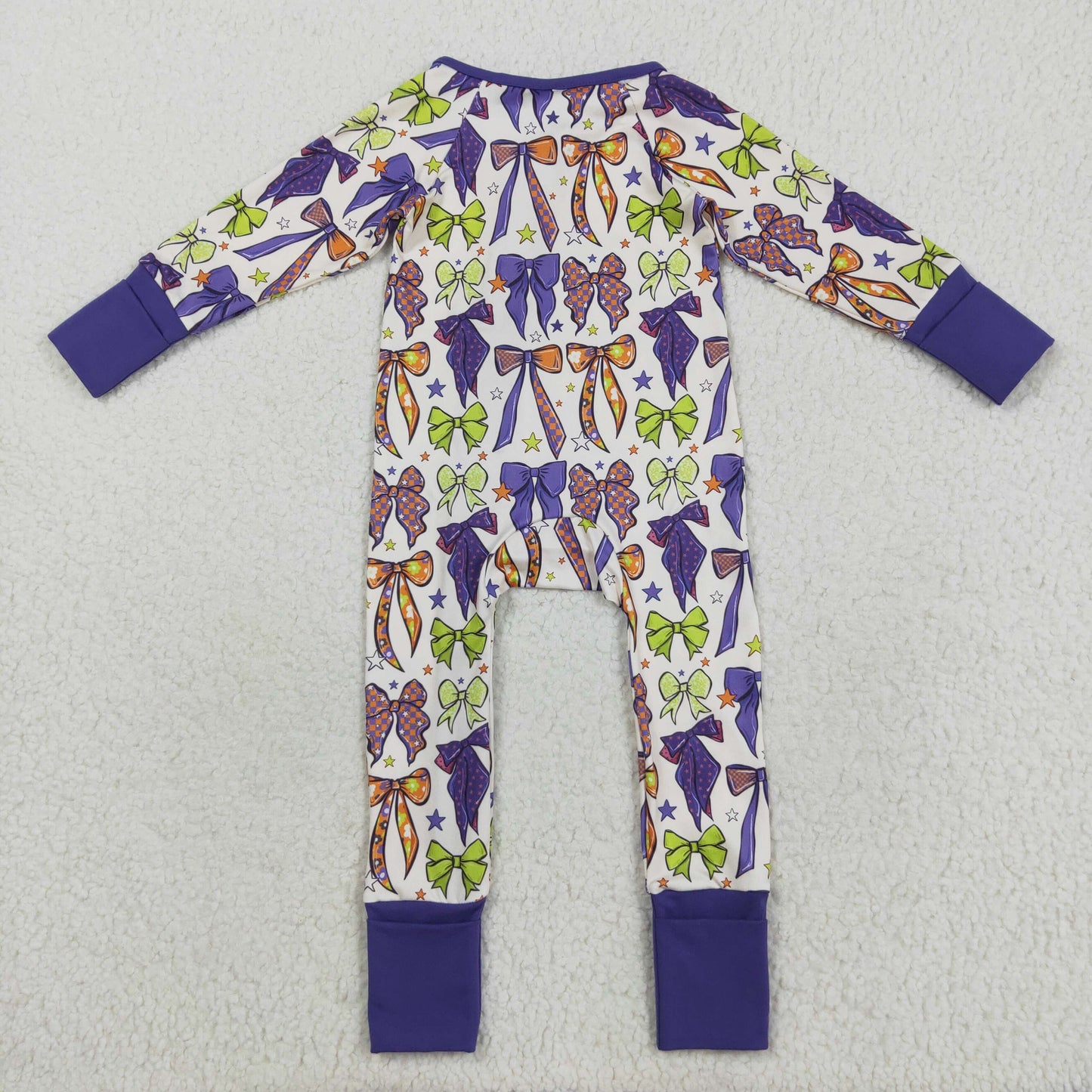 LR2403 Bows Pattern Girls Purple Zippy Long Sleeve Romper 202508 RTS