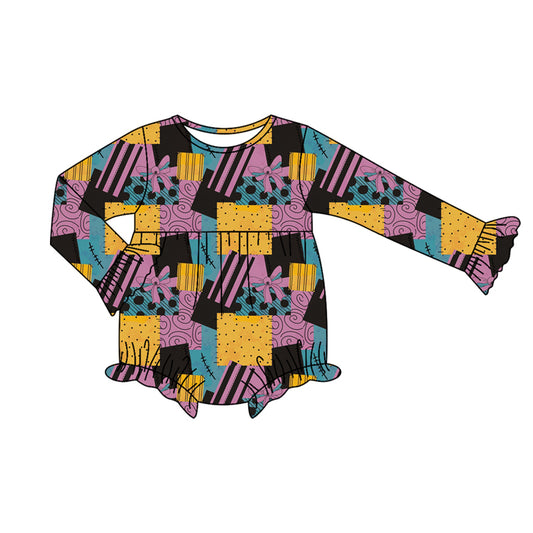 Preorder LR2422 Halloween Bows Ruffle Long Sleeve Girls Bubble Romper 202507