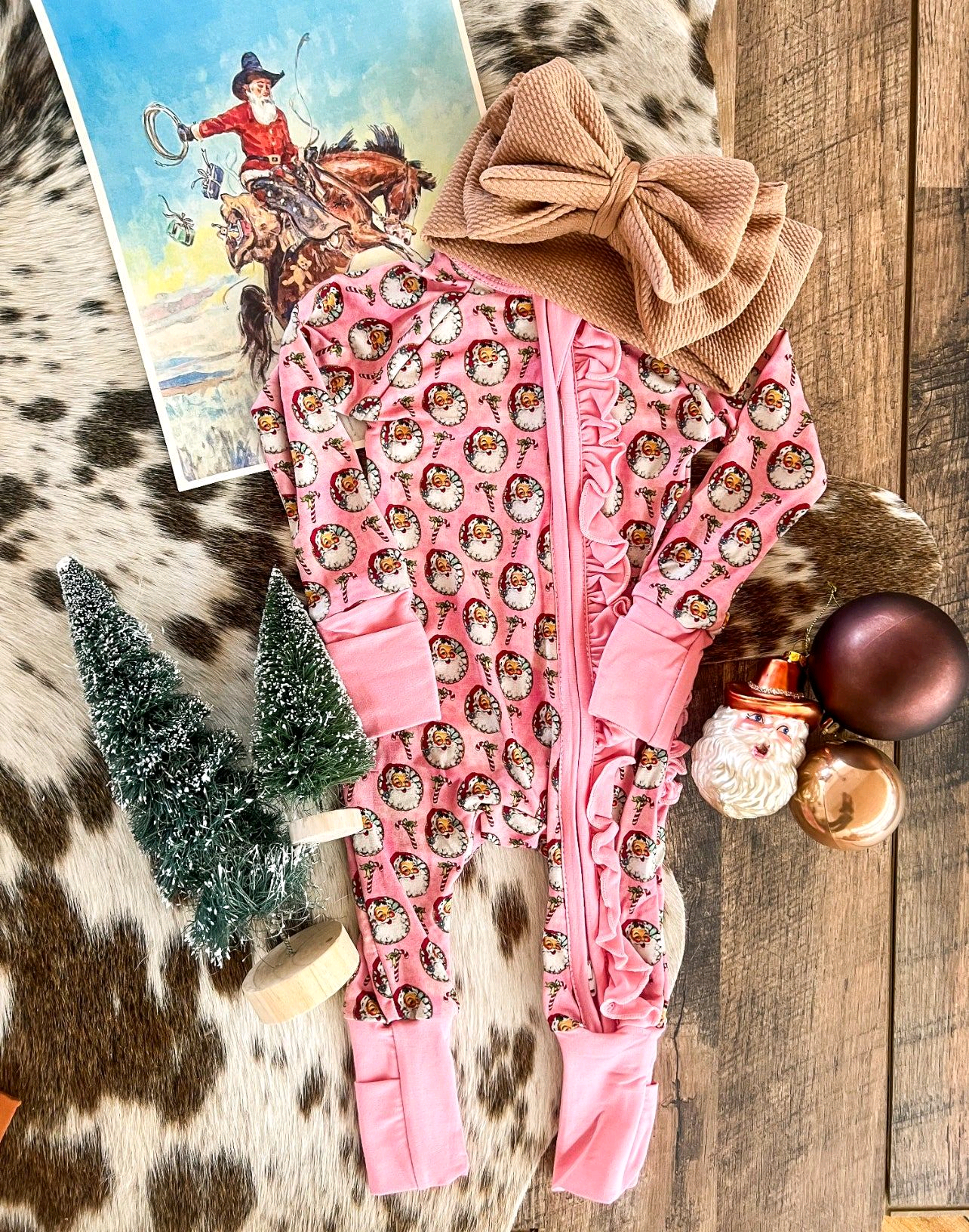 Preorder LR2427 Santa Cane Pink Zippy Long Sleeve Girls Romper 202507
